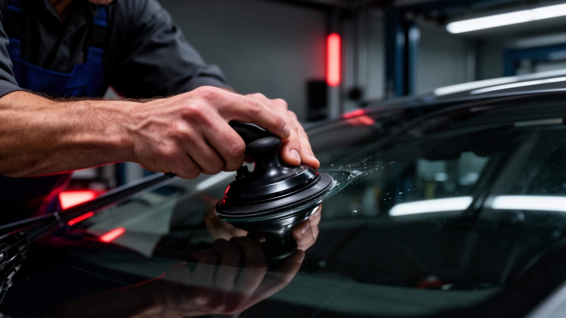 Auto glass technician installing a windshield